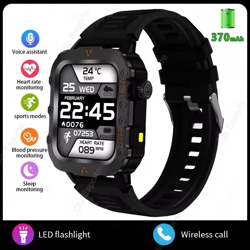 Military GPS Smart Watch – 2.01" AMOLED Bluetooth Call Flashlight 3ATM Waterproof Sports Smartwatch for Men