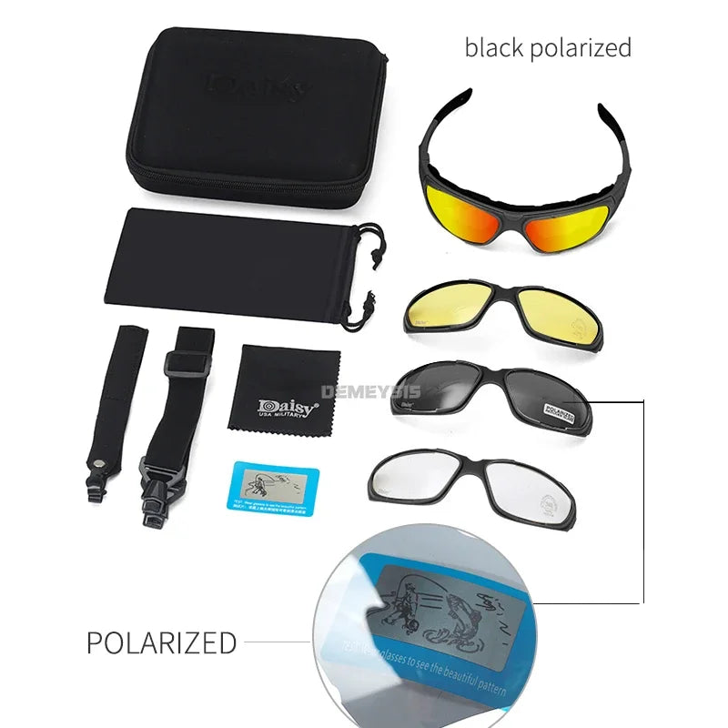 Gafas Tácticas de Seguridad para Exteriores, Lentes de Sol Polarizadas con Protección UV para Caza, Ciclismo, Senderismo, Motociclismo, Gafas de Seguridad