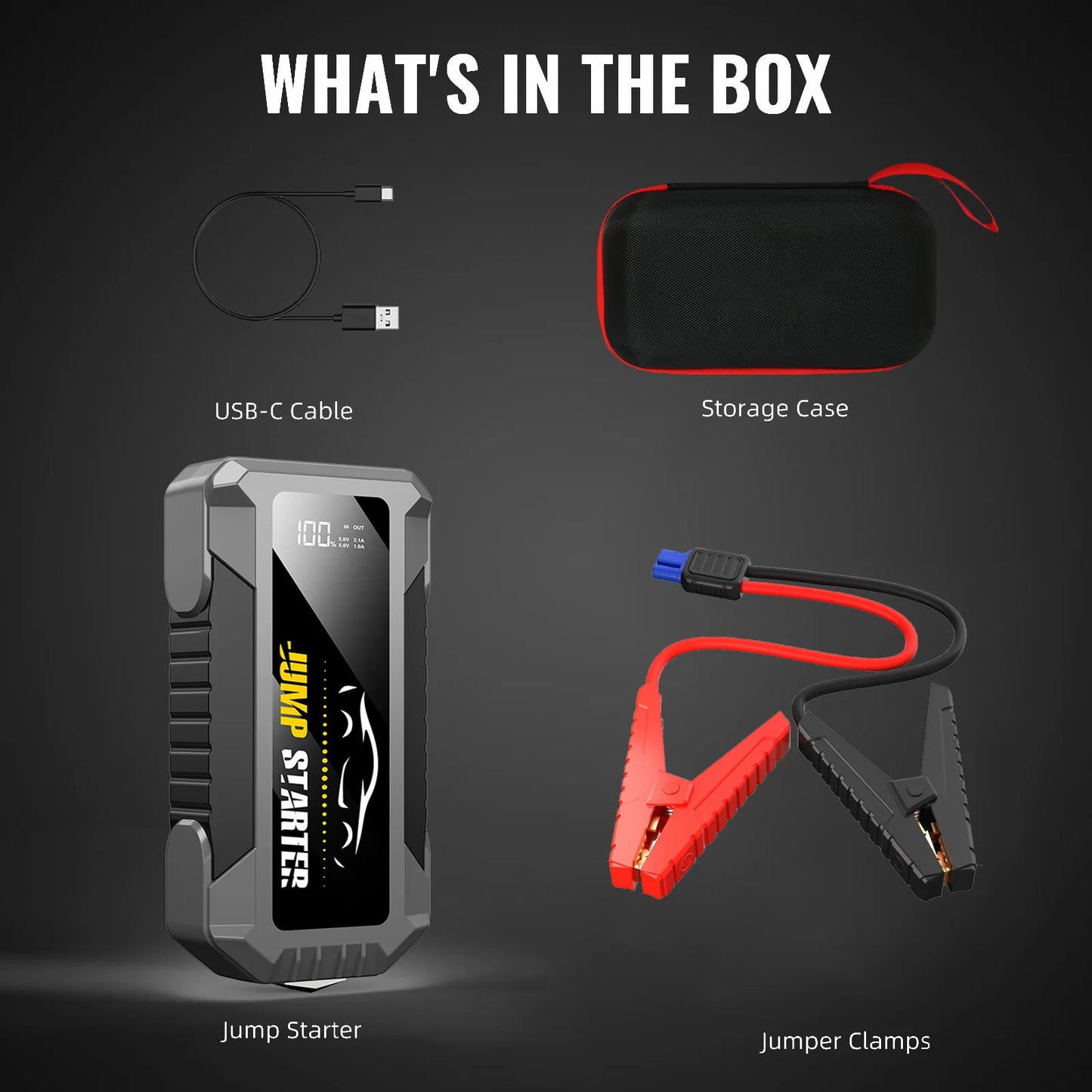 Car Jump Starter 5000A — 20000mAh Power Bank, Fast Charge, LED Flashlight