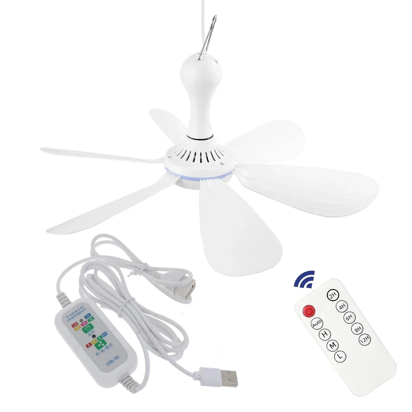 Silent 6-Blade USB Ceiling Canopy Fan – Remote Control, 4-Speed Timing Hanging Fan for Camping, Tent, Bed & Dormitory