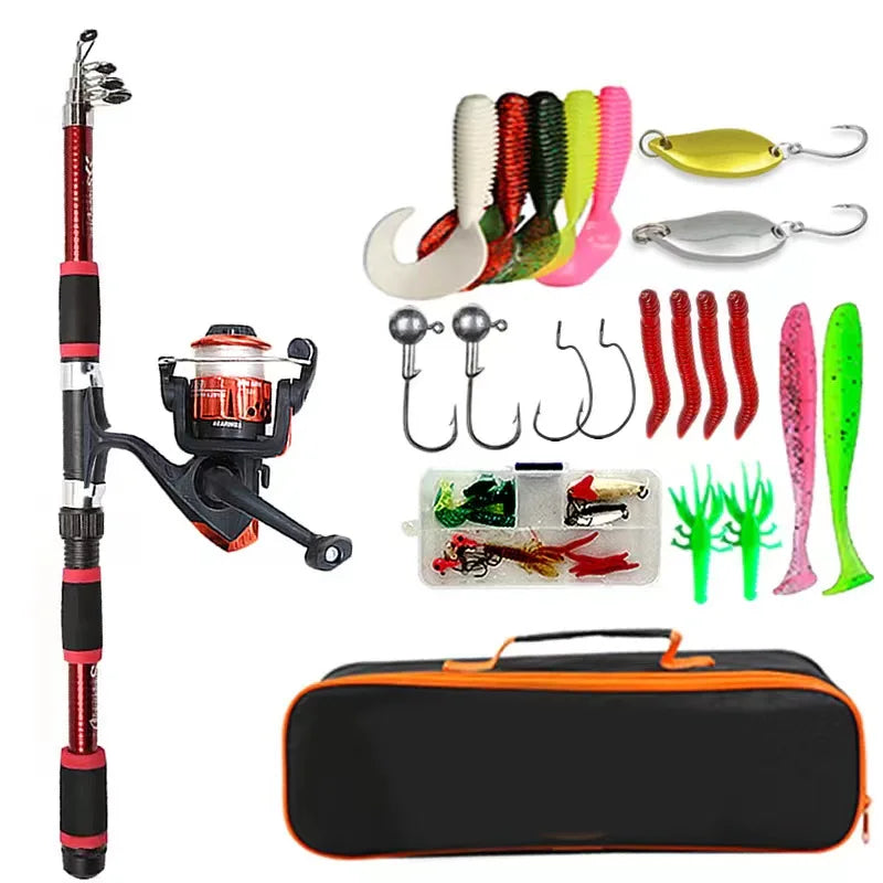Telescopic Fishing Rod & Reel Combo – Full Kit with Spinning Reel, Baits & Hooks for Travel & Outdoor Fishing