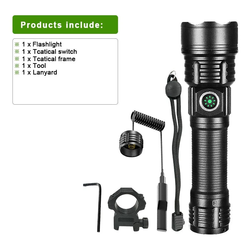 LED Tactical Military Flashlight High Power Rechargeable USB 18650 Torch Light Self Defense Hunting Night Scout Zoom Flashlights
