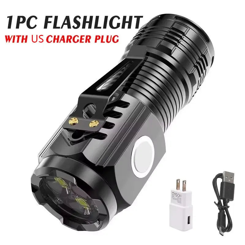 Mini lampe de poche EDC – Torche de poche étanche rechargeable USB à triple LED 5 modes avec SOS pour le camping et les urgences (41g)