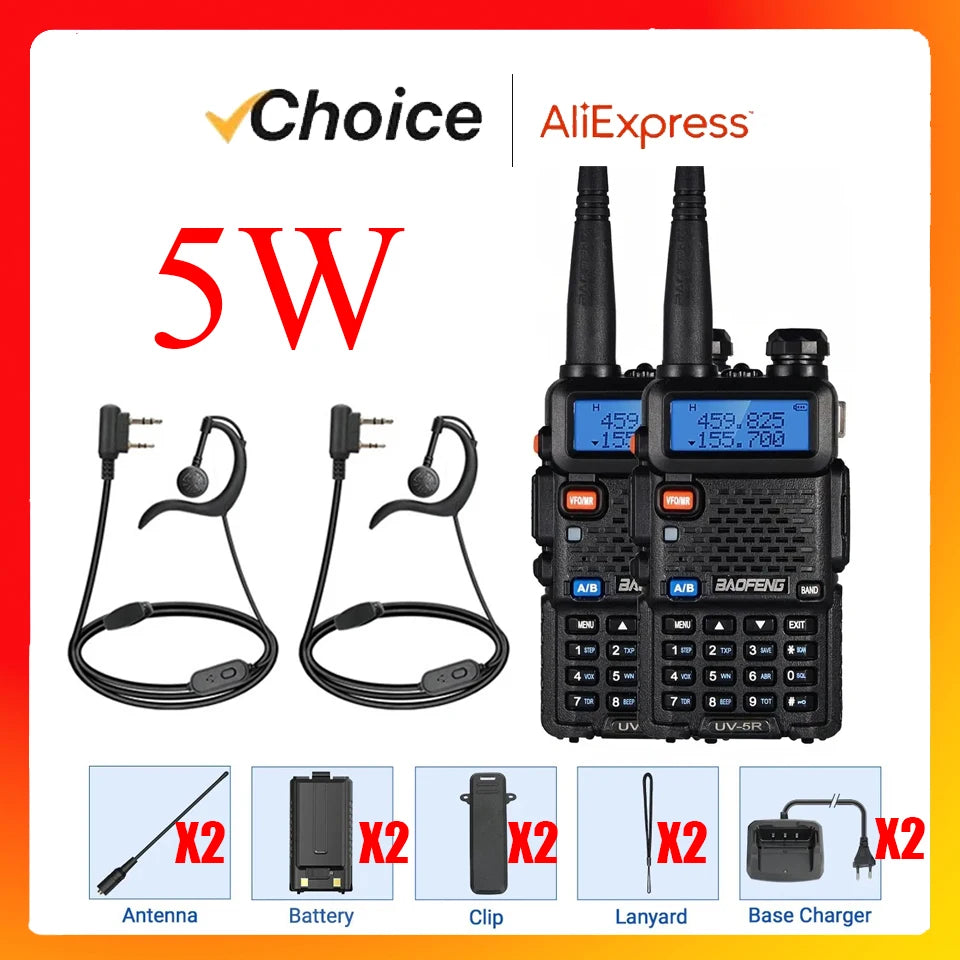 Baofeng Two-Way Radio 2-Pack — 5W/8W High Power, Dual Band, Long Range