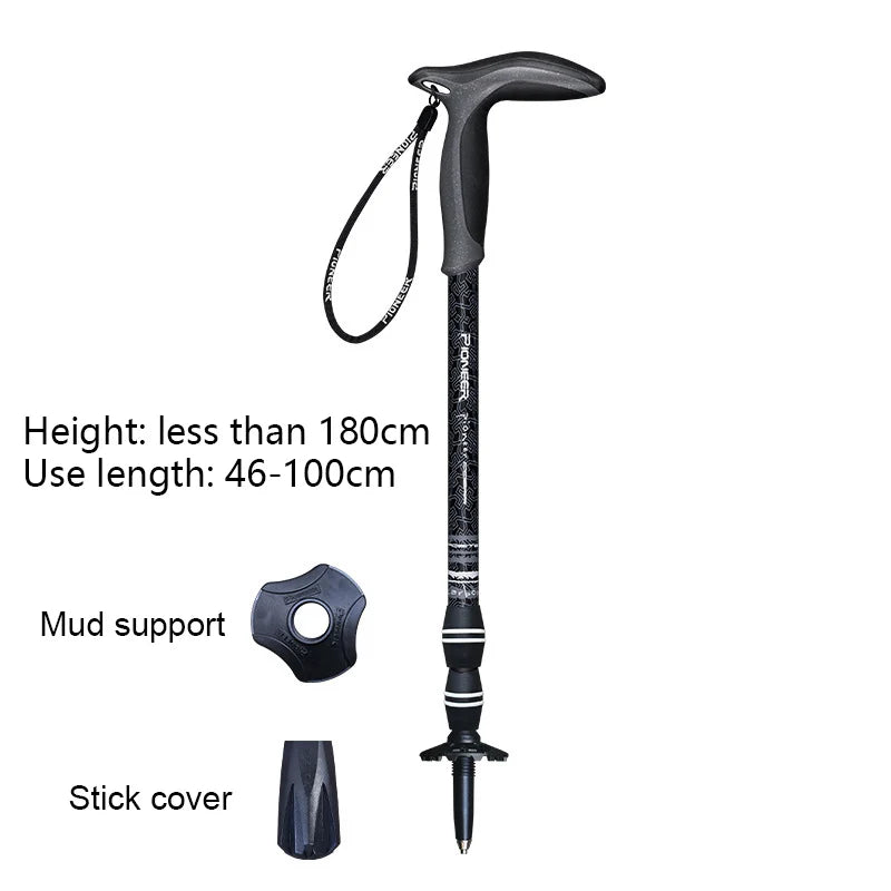 Walking Stick Short Carbon Fibers T-handle 49-100cm Adjustable 3 Section Inner Lock Mountain-climbing Crutch Outdoor Hiking