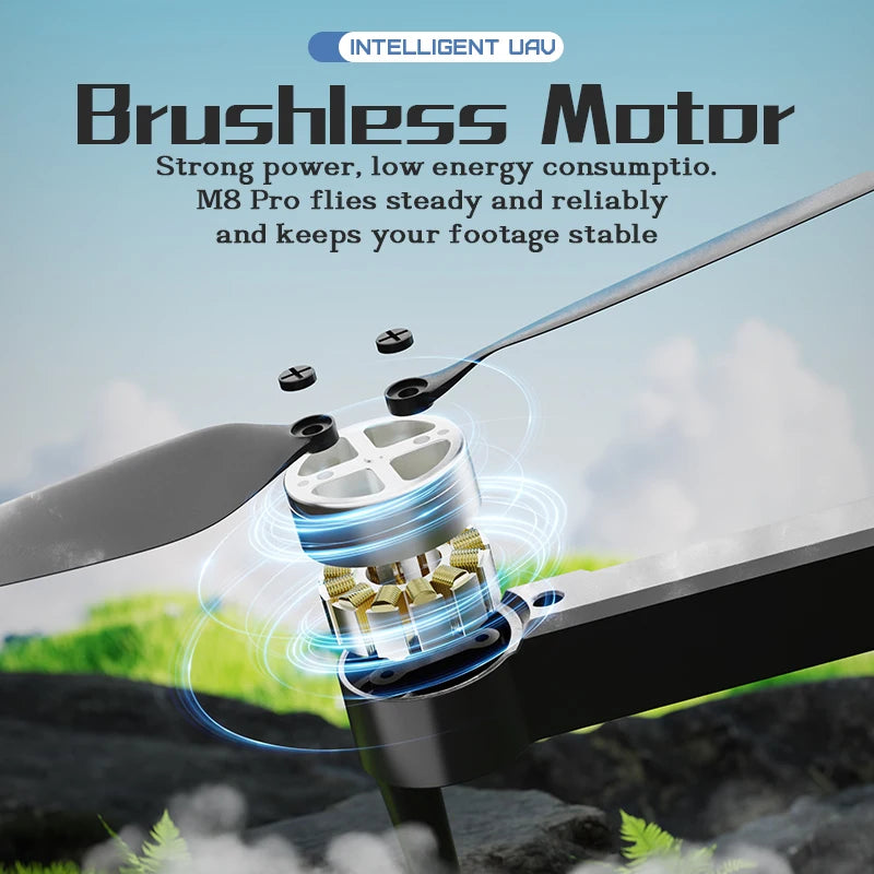 M8 Pro Drone — 2 Batteries, HD Camera, Brushless Motor, Obstacle Avoidance