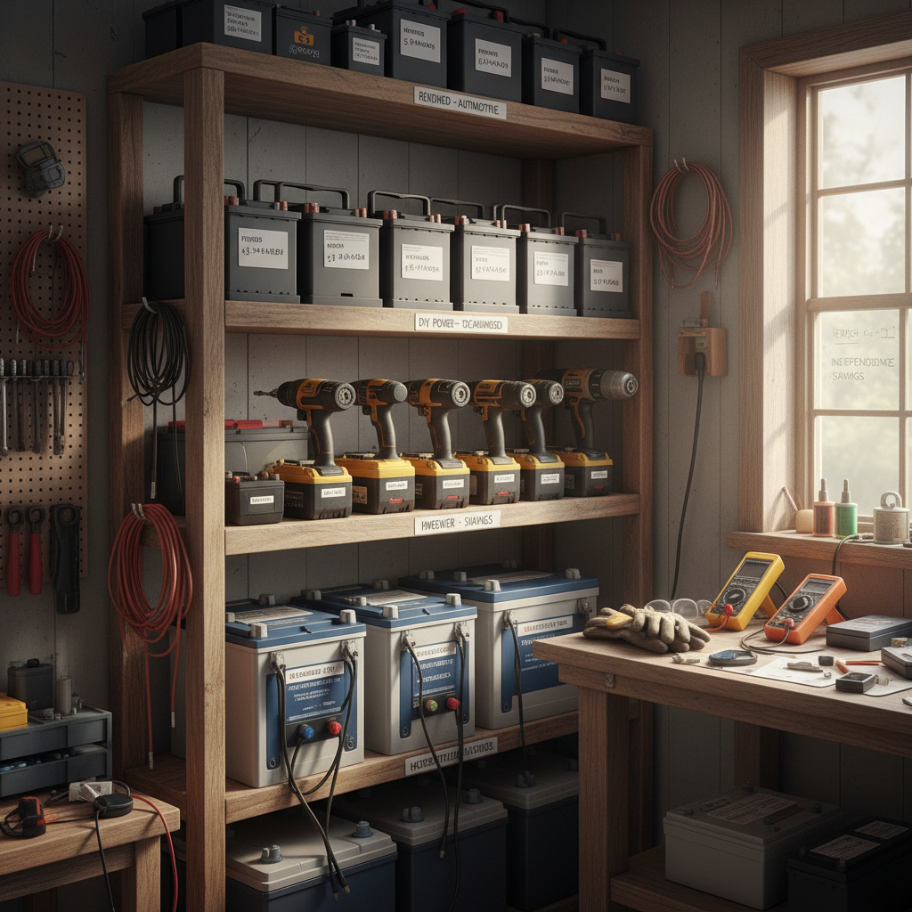 Collection of reconditioned batteries organized