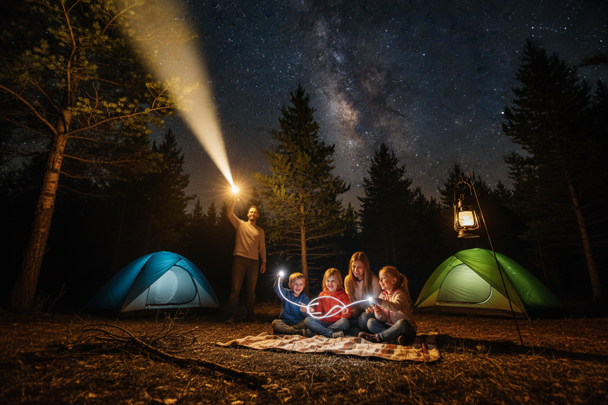 Family Camping with Flashlights