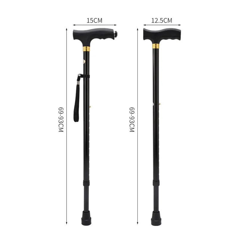 Multifunctional Telescopic Walking Cane – LED Light, Foldable Armrest & Anti-Slip Base
