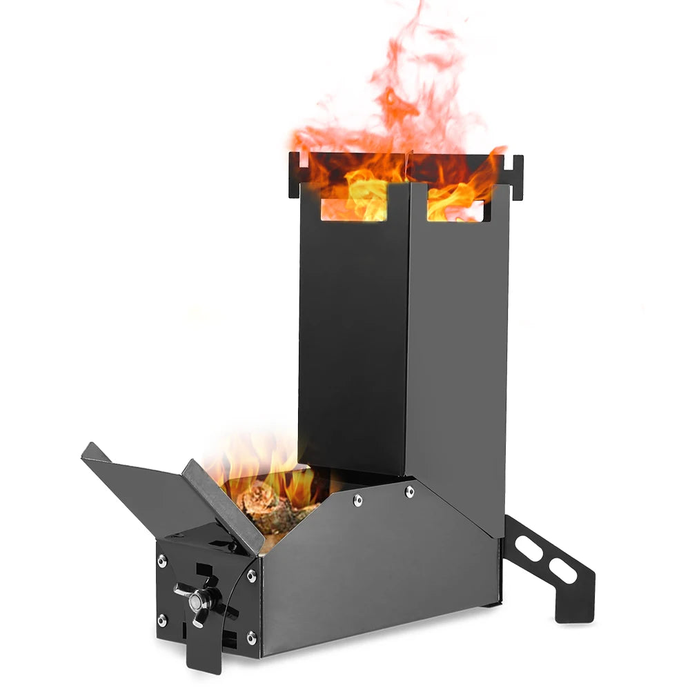 Réchaud de camping pliable – Réchaud à bois en acier inoxydable pour la randonnée et la cuisine en extérieur