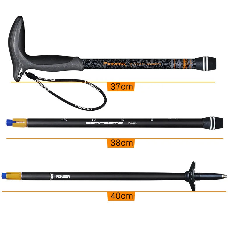 Carbon Fiber Adjustable Walking Stick — T-Handle, 3-Section, 49–100cm