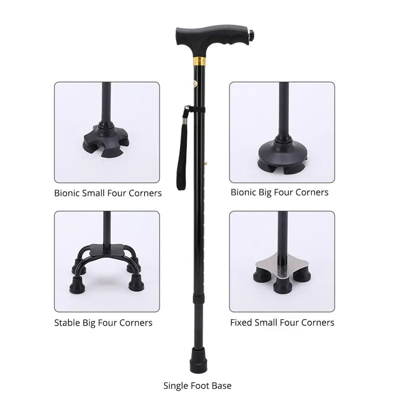Multifunctional Telescopic Walking Cane – LED Light, Foldable Armrest & Anti-Slip Base