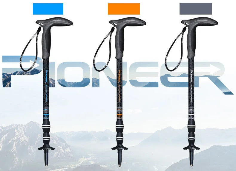 Walking Stick Short Carbon Fibers T-handle 49-100cm Adjustable 3 Section Inner Lock Mountain-climbing Crutch Outdoor Hiking