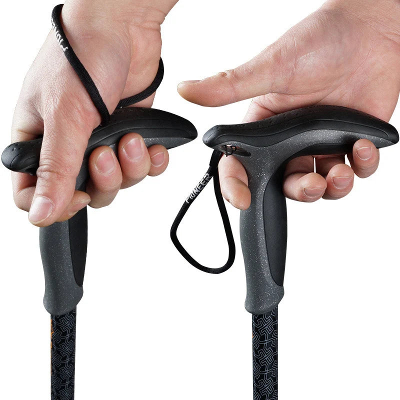 Walking Stick Short Carbon Fibers T-handle 49-100cm Adjustable 3 Section Inner Lock Mountain-climbing Crutch Outdoor Hiking