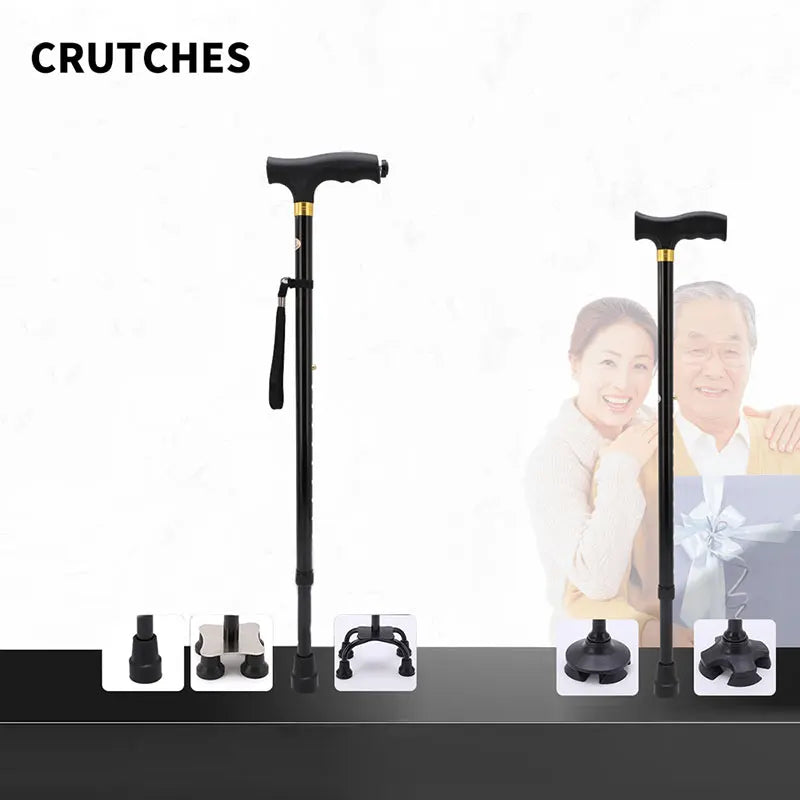 Multifunctional Telescopic Walking Cane – LED Light, Foldable Armrest & Anti-Slip Base