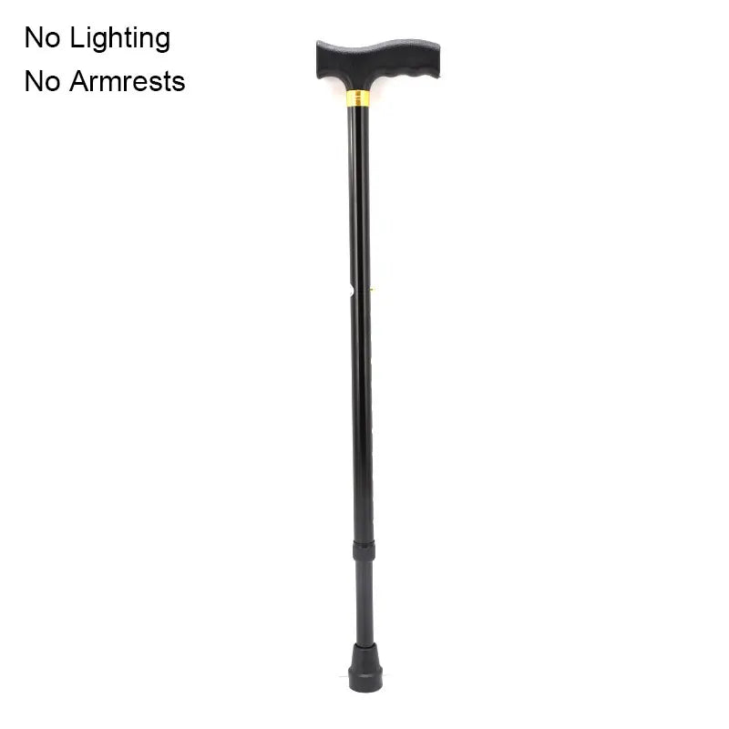 Multifunctional Telescopic Walking Cane – LED Light, Foldable Armrest & Anti-Slip Base
