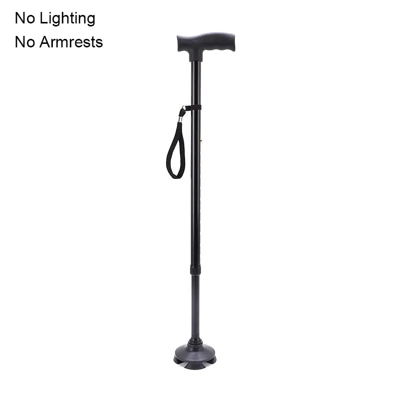 Multifunctional Telescopic Walking Cane – LED Light, Foldable Armrest & Anti-Slip Base