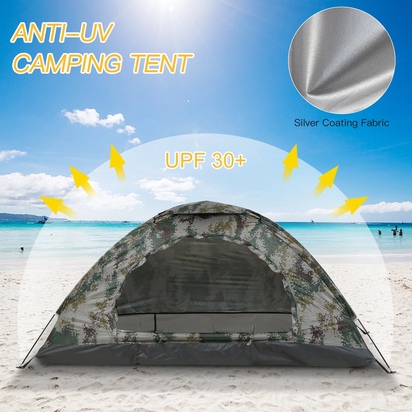 Ultralight Camping Tent – 1 or 2 Person Waterproof Nylon Tent with UV Protection for Hiking, Beach & Outdoor Use