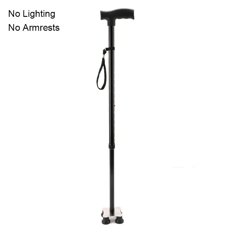 Multifunctional Telescopic Walking Cane – LED Light, Foldable Armrest & Anti-Slip Base