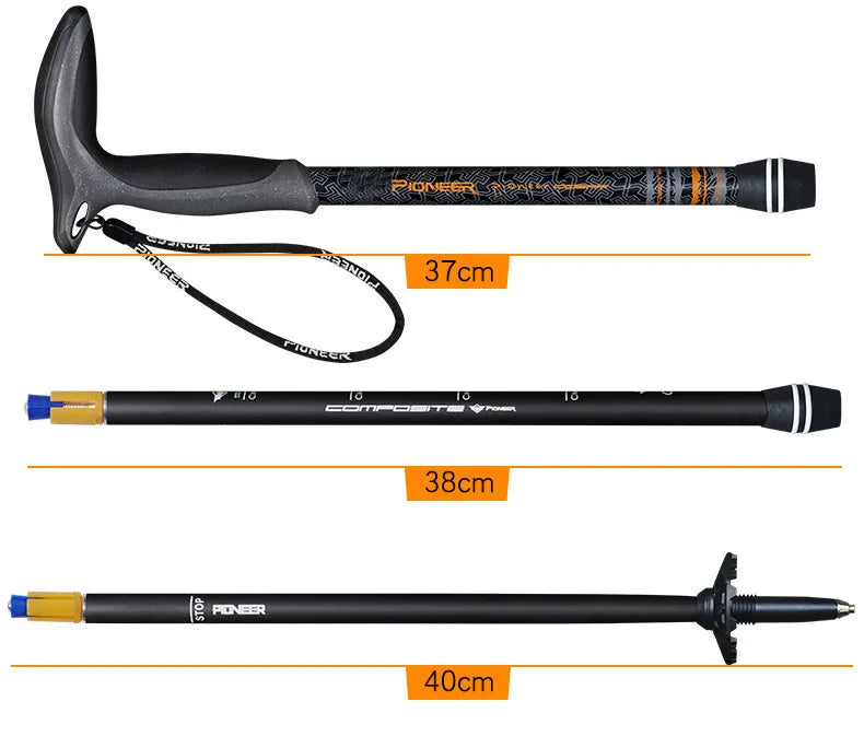 Walking Stick Short Carbon Fibers T-handle 49-100cm Adjustable 3 Section Inner Lock Mountain-climbing Crutch Outdoor Hiking