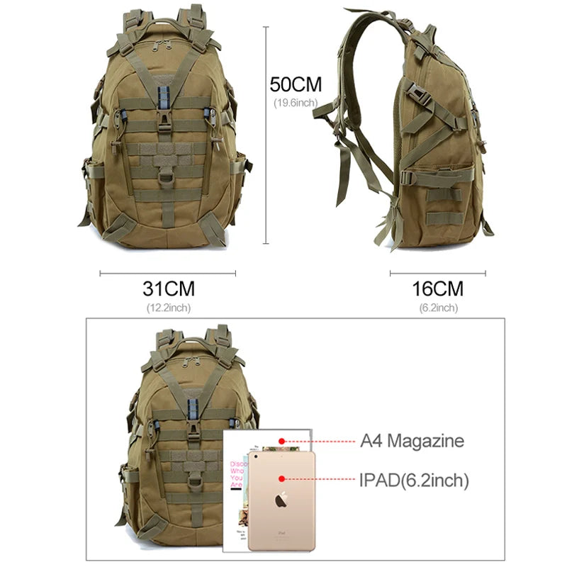 35L Military Tactical Backpack – MOLLE Hiking Rucksack Bug Out Bag