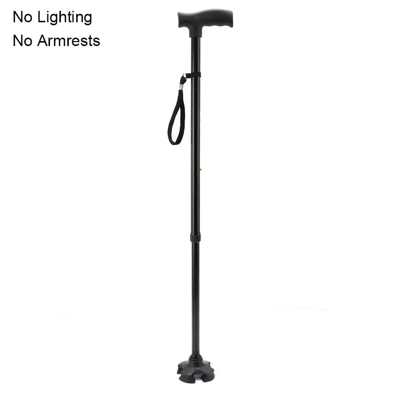 Multifunctional Telescopic Walking Cane – LED Light, Foldable Armrest & Anti-Slip Base