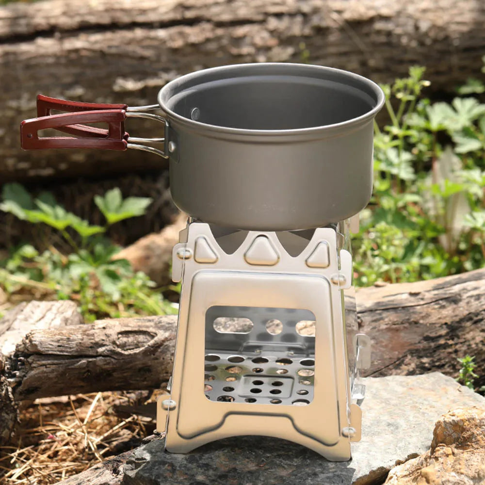 Estufa de camping portátil de leña – Estufa de alcohol de acero inoxidable para camping, barbacoa y picnic