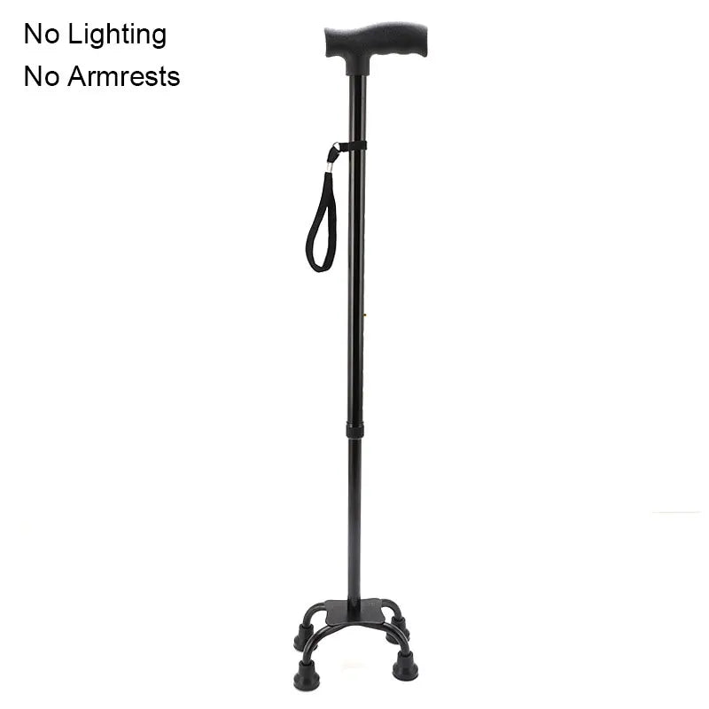 Multifunctional Telescopic Walking Cane – LED Light, Foldable Armrest & Anti-Slip Base
