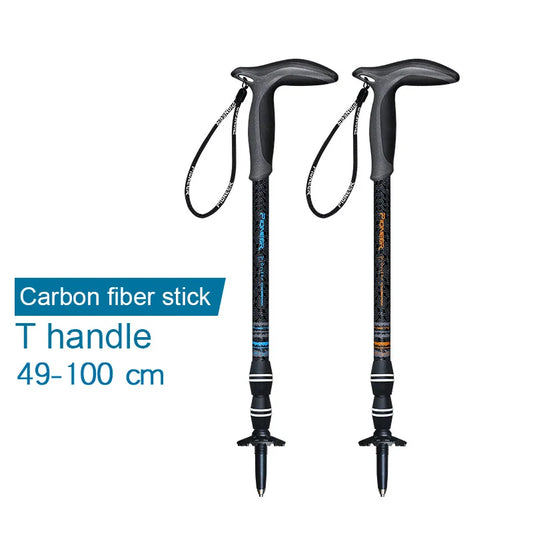 Walking Stick Short Carbon Fibers T-handle 49-100cm Adjustable 3 Section Inner Lock Mountain-climbing Crutch Outdoor Hiking
