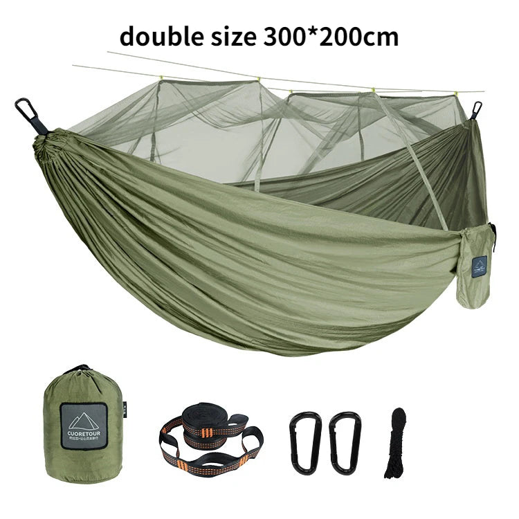 Nylon Camping Hammock with Mosquito Net — Single & Double Size, Portable