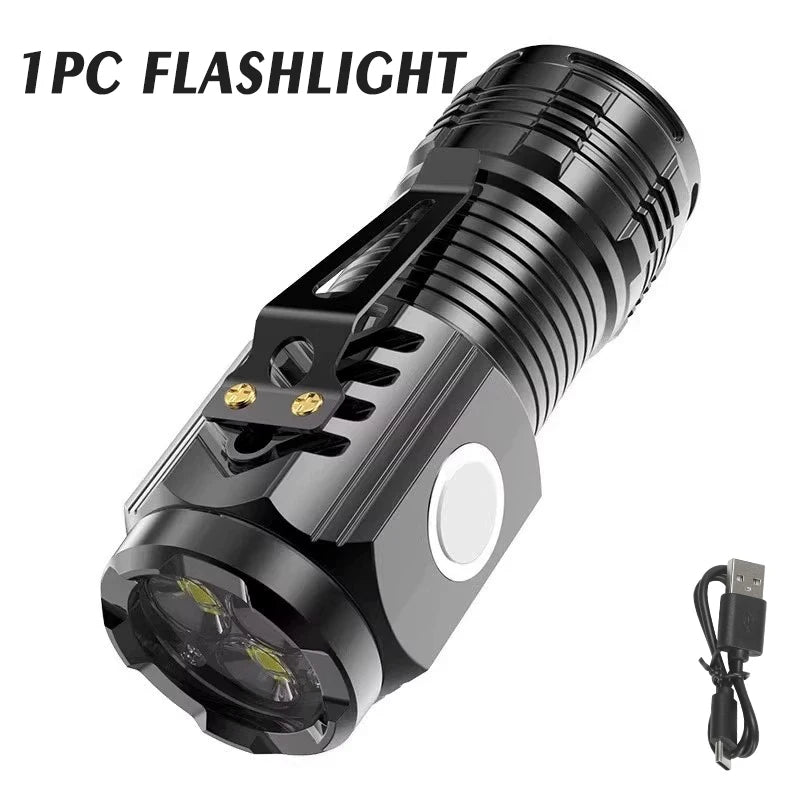 Mini lampe de poche EDC – Torche de poche étanche rechargeable USB à triple LED 5 modes avec SOS pour le camping et les urgences (41g)