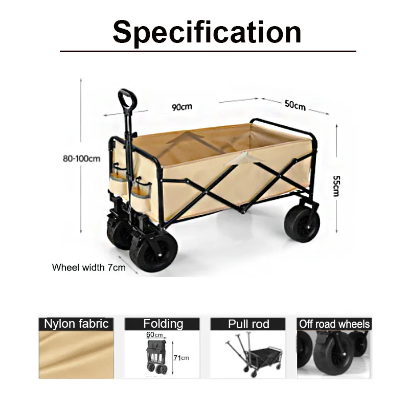 Carro de Jardín Plegable – Carretilla de Mano Resistente de 4 Ruedas para Camping, Playa, Jardín y Compras (Carga de 80-200kg)