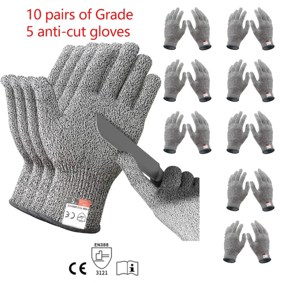 Level 5 HPPE Anti-Cut Gloves – CE Certified Cut-Resistant Knitted Gloves for Kitchen, Garden & Industrial Use