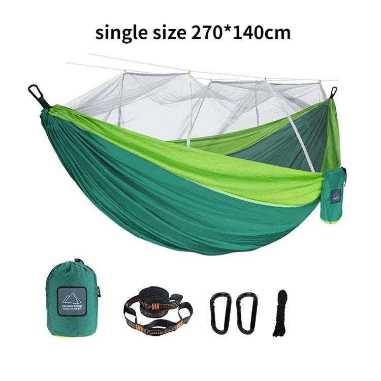 Nylon Camping Hammock with Mosquito Net — Single & Double Size, Portable