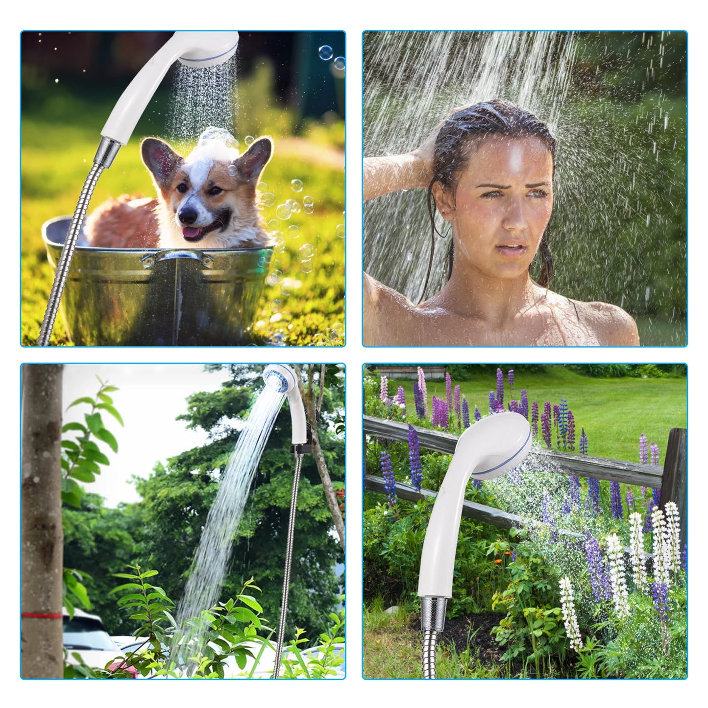 Douche de camping portable — Pompe électrique rechargeable par USB pour utilisation en extérieur et en cas d'urgence
