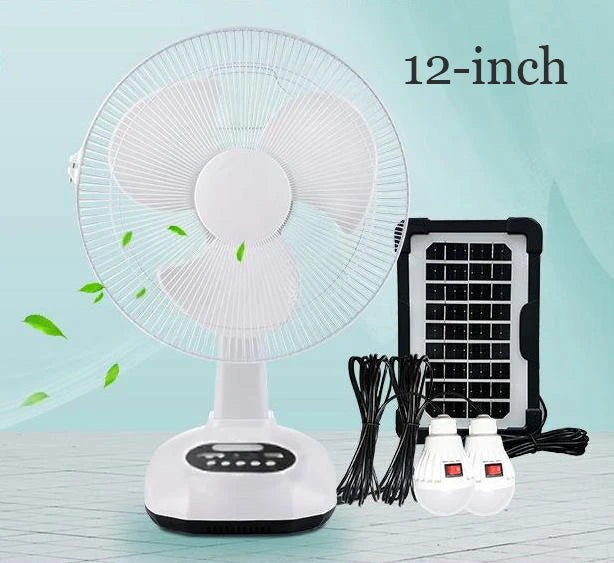 1pcs 12 inch 14400mAh battery capacity portable solar charging fan with 2 bulbs with LED lighting and USB phone charging