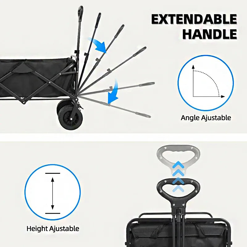 Carro de Jardín Plegable – Carretilla de Mano Resistente de 4 Ruedas para Camping, Playa, Jardín y Compras (Carga de 80-200kg)