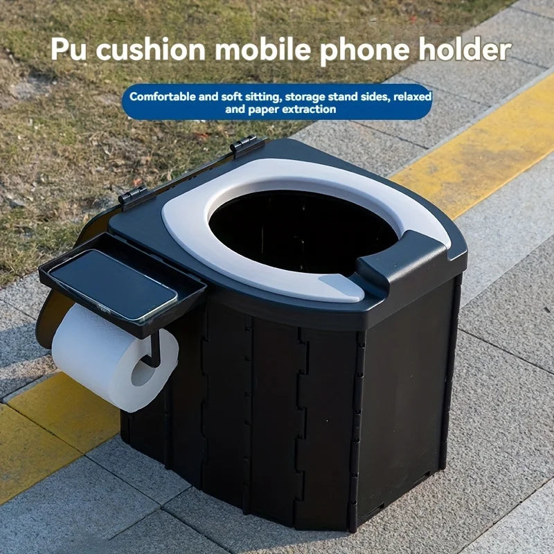 Inodoro Plegable Portátil con Asiento y Tapa de PU – Orinal para Acampar, Vehículos Recreativos, Automóviles y Viajes de Emergencia
