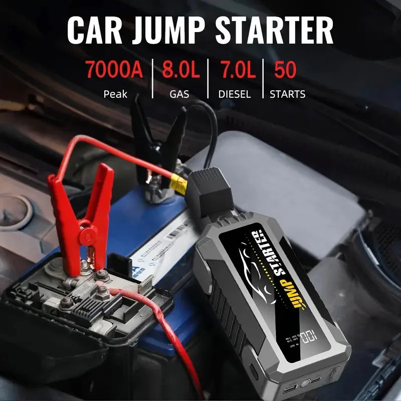 Car Jump Starter 5000A — 20000mAh Power Bank, Fast Charge, LED Flashlight