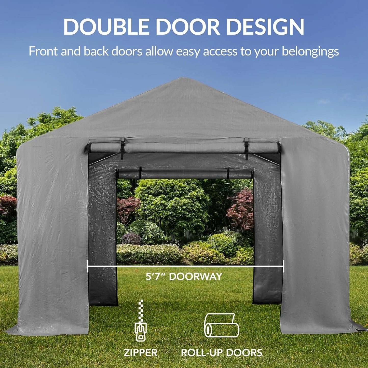 10x8ft Outdoor Storage Shed Carport Canopy Shelter with Dual Doors And Windows Metal Frame Weather-Resistant Customized