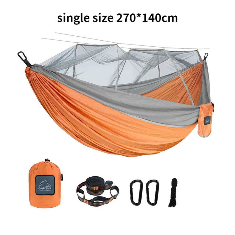 Nylon Camping Hammock with Mosquito Net — Single & Double Size, Portable