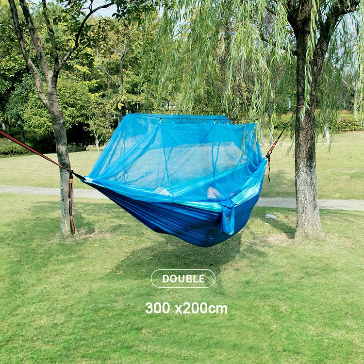 Nylon Camping Hammock with Mosquito Net — Single & Double Size, Portable