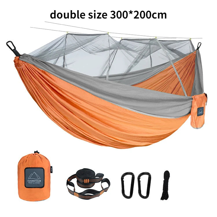 Nylon Camping Hammock with Mosquito Net — Single & Double Size, Portable
