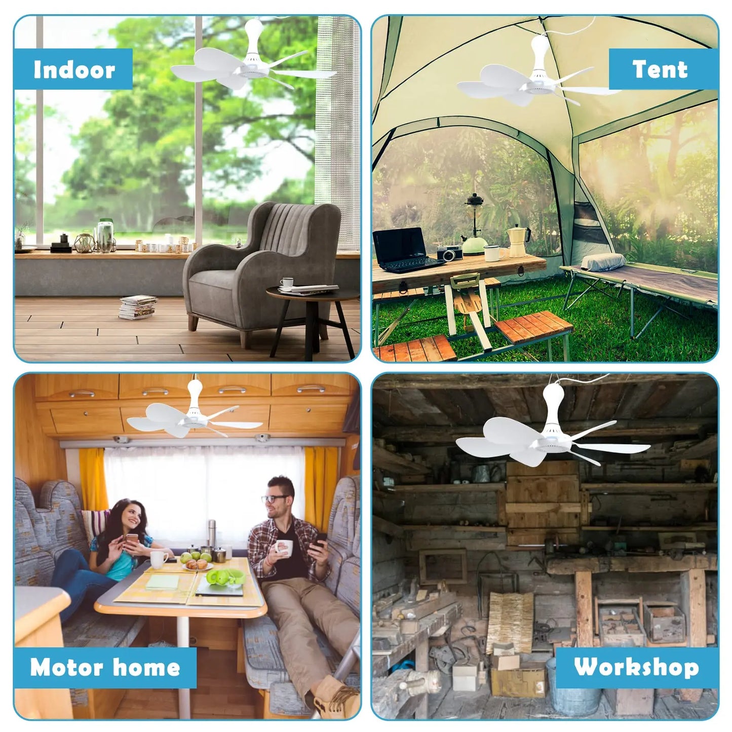 Silent 6-Blade USB Ceiling Canopy Fan – Remote Control, 4-Speed Timing Hanging Fan for Camping, Tent, Bed & Dormitory