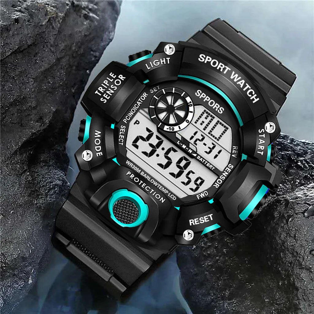 Men's Military Sports Watch – Large Dial Multifunctional Waterproof Luminous Alarm Digital Wristwatch for Men & Kids