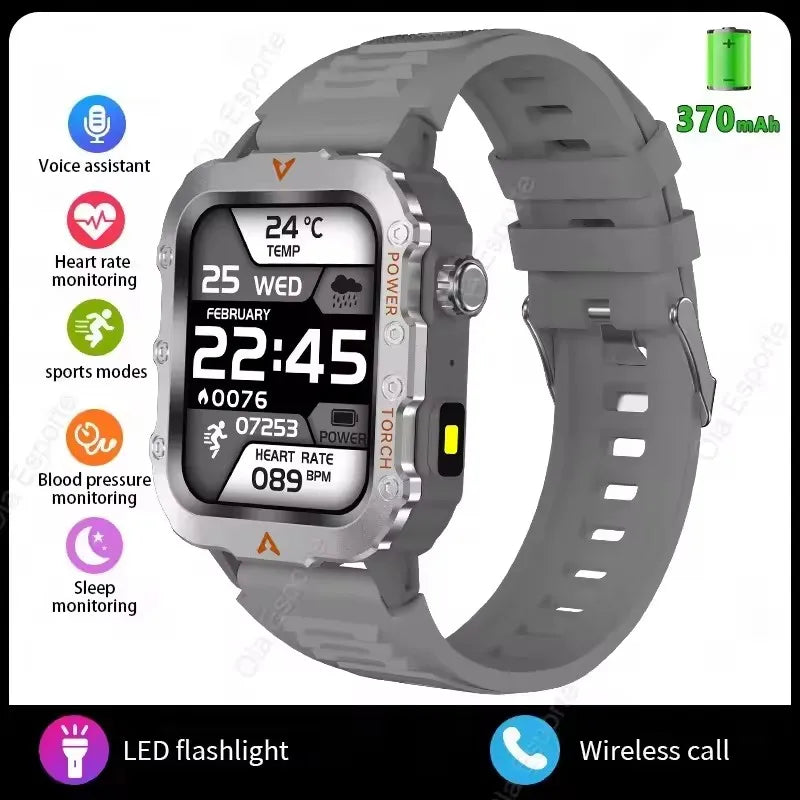 Military GPS Smart Watch – 2.01" AMOLED Bluetooth Call Flashlight 3ATM Waterproof Sports Smartwatch for Men