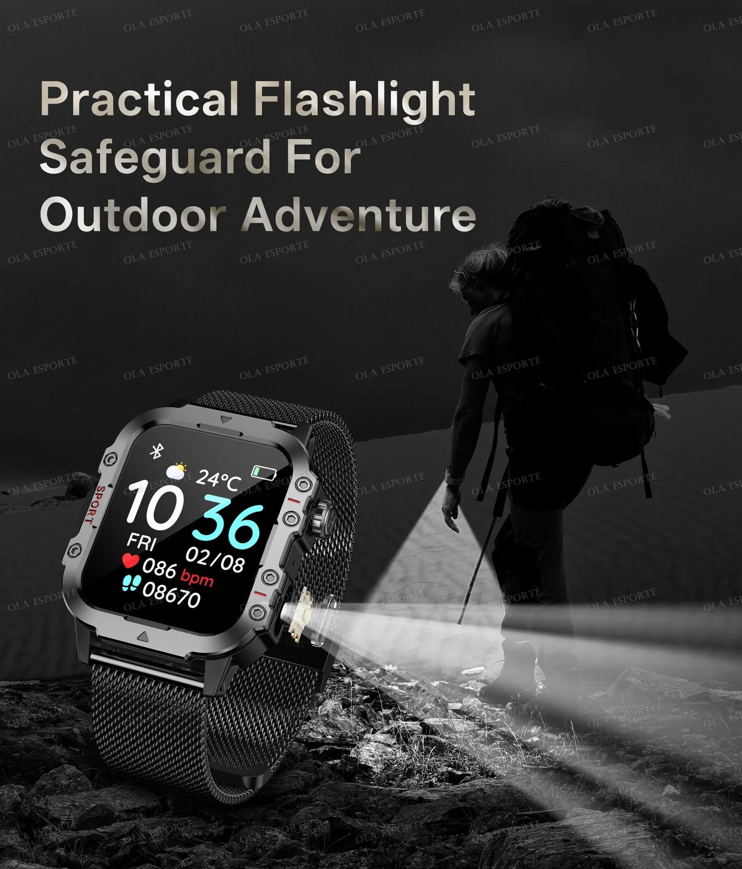 Military Smart Watch – GPS Flashlight 3ATM Waterproof Bluetooth Call 100+ Sport Modes Outdoor Smartwatch for Men