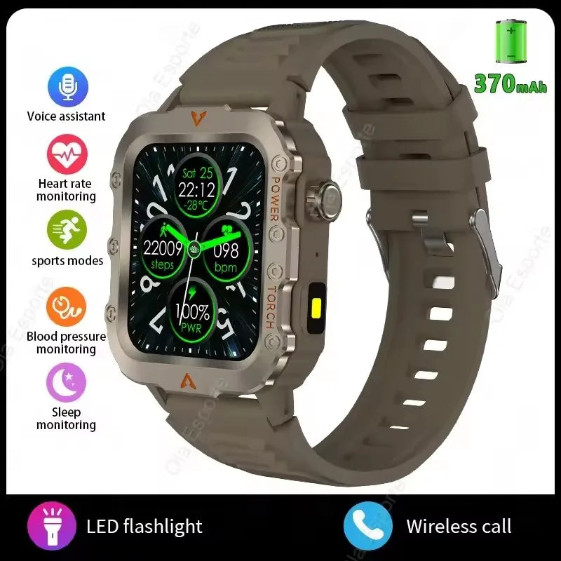 Military GPS Smart Watch – 2.01" AMOLED Bluetooth Call Flashlight 3ATM Waterproof Sports Smartwatch for Men