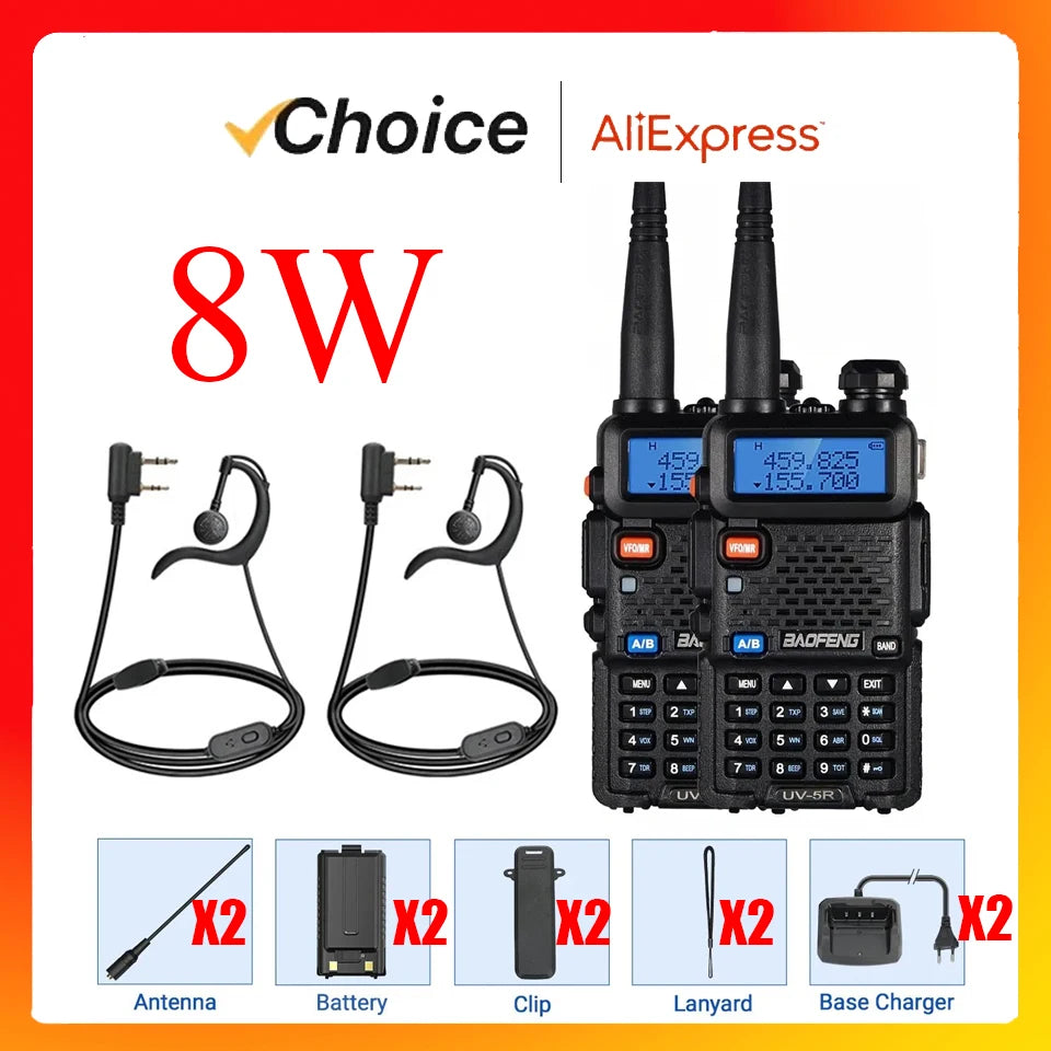 Baofeng Two-Way Radio 2-Pack — 5W/8W High Power, Dual Band, Long Range