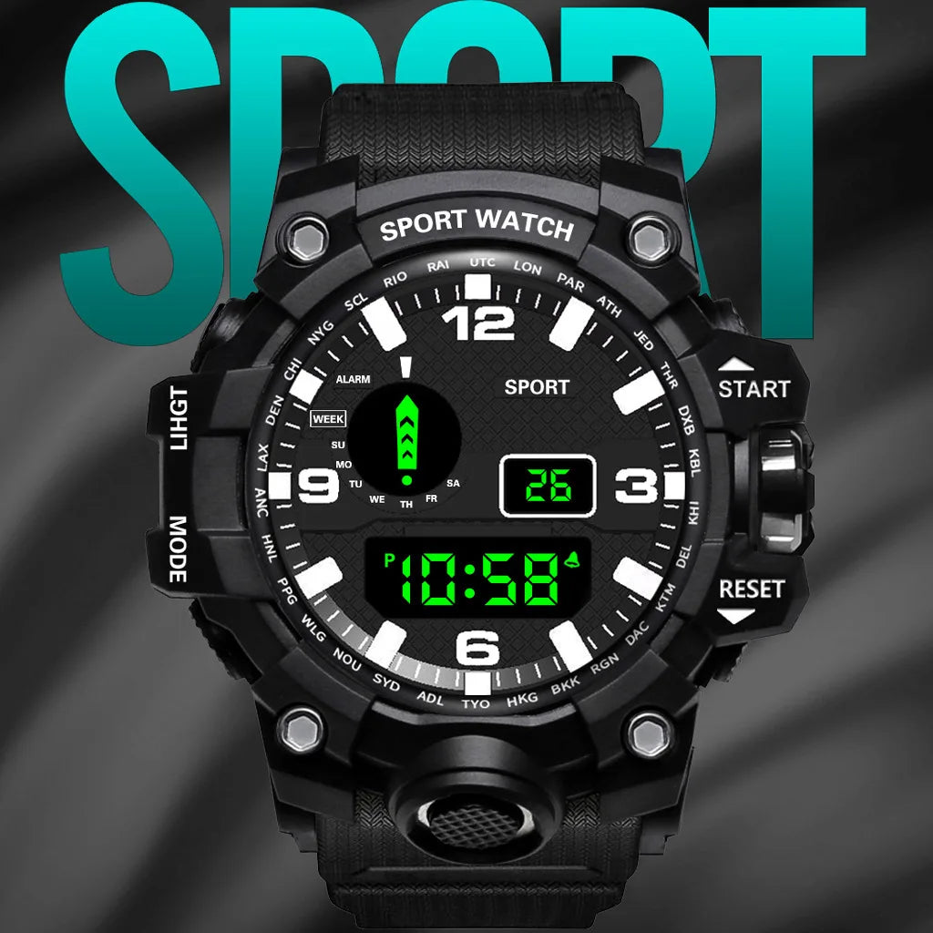 Men's Military Sports Watch – Large Dial Multifunctional Waterproof Luminous Alarm Digital Wristwatch for Men & Kids